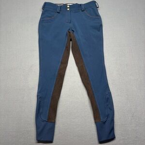 Women's Blue Riding Breeches with Brown Seat Panel